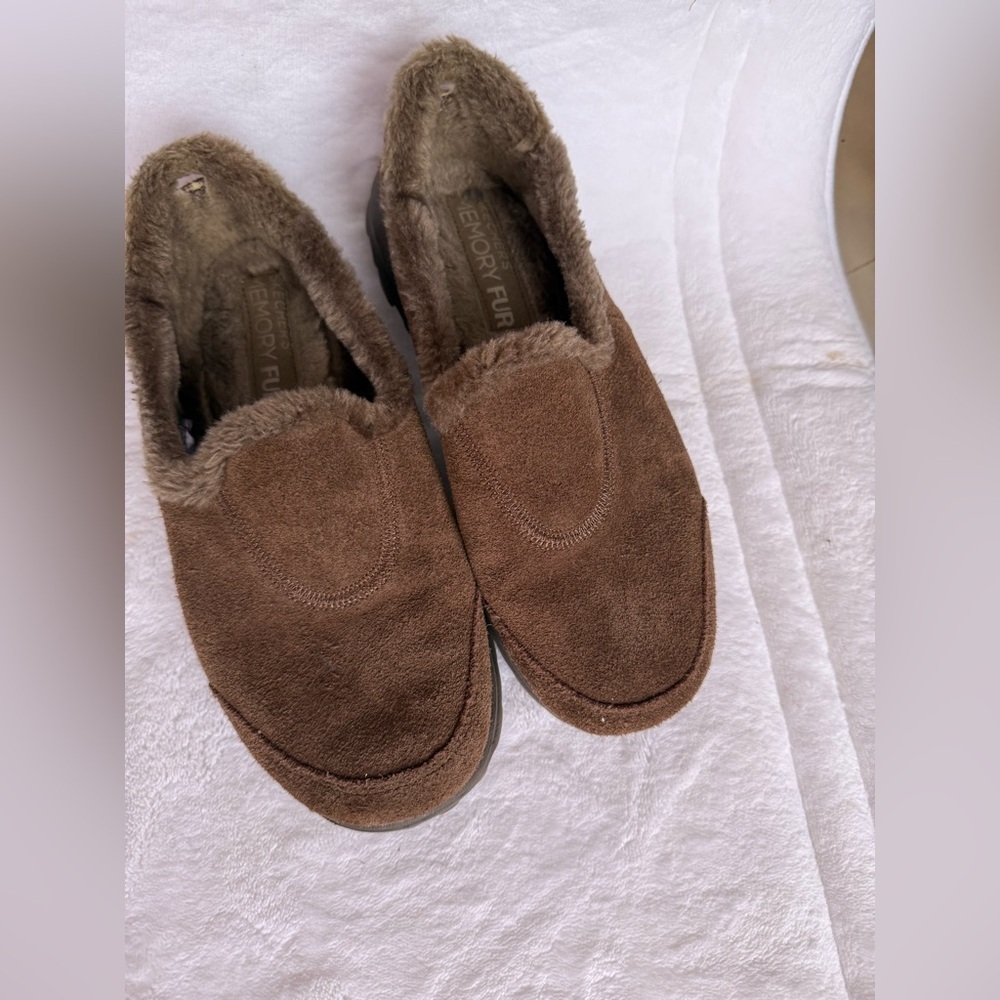 Skechers Memory Form Fit Slip-On Loafer Brown Suede Faux Fur Lined comfy 7.5 - Picture 9 of 13